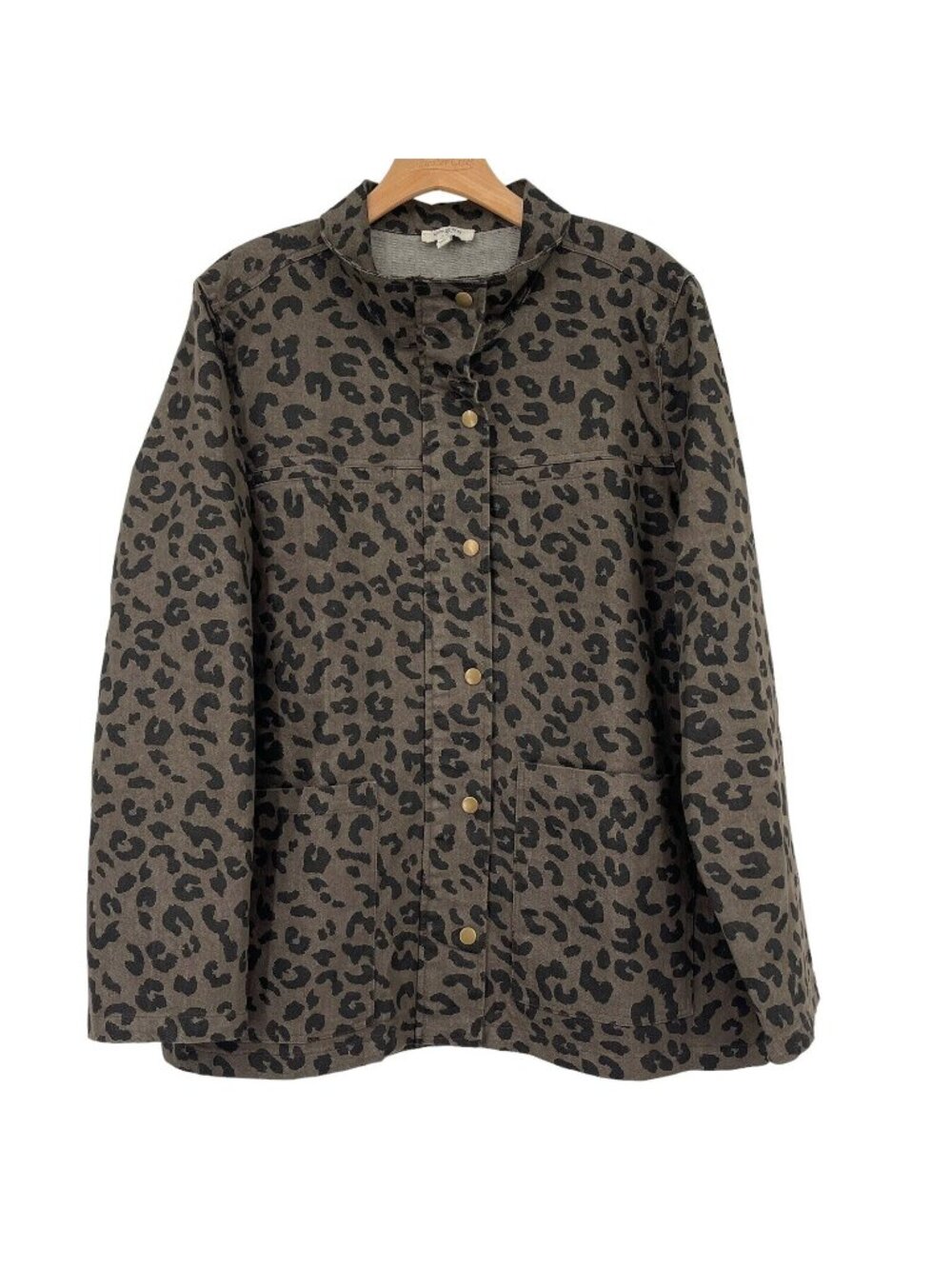 Umgee womens Denim Jean Jacket animal print Size Large pocket brown